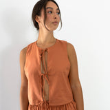 #32 THE TIE FRONT SUN TOP TERRA LINEN